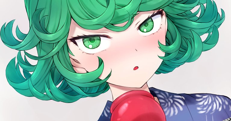 tatsumaki 1girl solo green hair green eyes candy apple blush looking at viewer  illustration images
