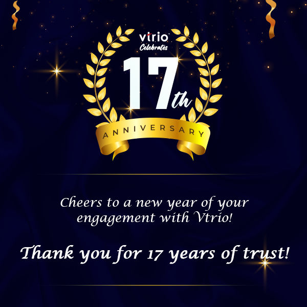 vtriosolutions's tweet image. Today, Vtrio turns 17...and we couldn&apos;t be more proud of our achievements! We are thankful to everyone who&apos;s been part of the journey with us...
#team #gratefuleveryday #humbled #successtogether  #anniversarycelebration #CompanyMilestone #17years #technology
