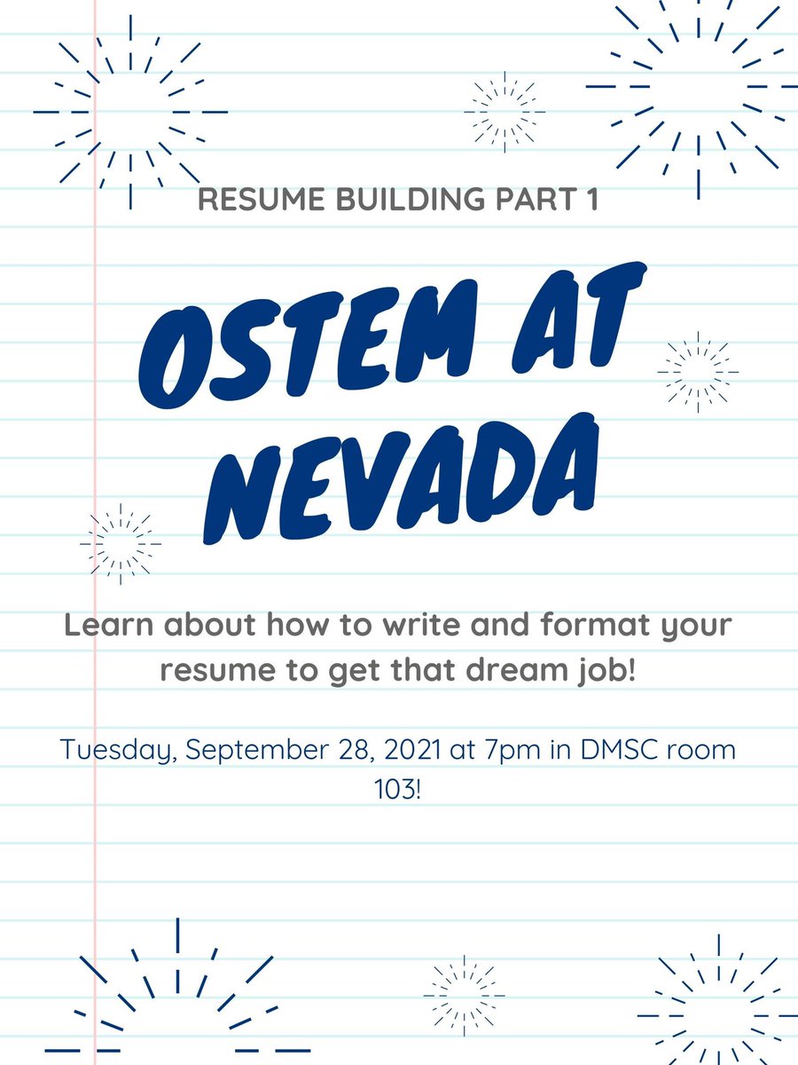 oSTEMNevada's tweet photo. Make sure to come on down to our oSTEM meeting in DMSC 103! This week we’ll be learning about building resumes! https://t.co/Swz8jcPEg3