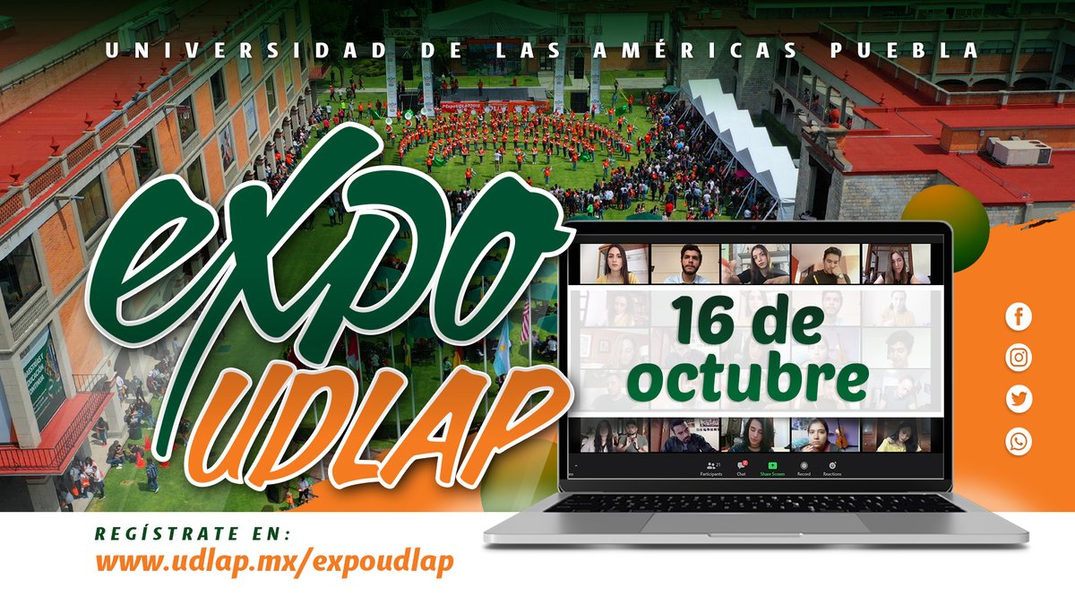 udlap's tweet photo. ¡Vive la experiencia de la #ExpoUDLAP en línea el próximo 16 de octubre! 💚🧡
Regístrate y explora las actividades que tenemos para ti: https://t.co/yWPjKqx4HN https://t.co/VZswVPymEe