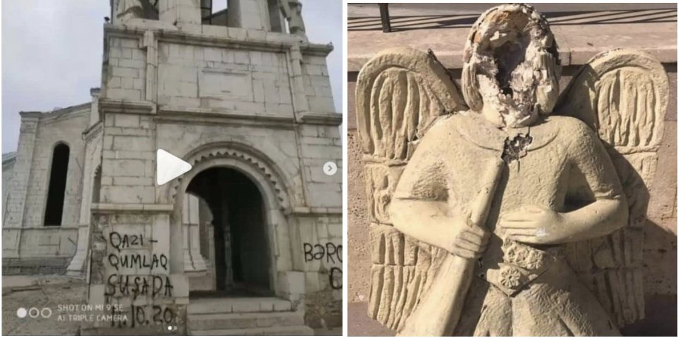 Shortly after occupying the Armenian city of Shushi, Azerbaijani soldiers began to vandalise and destroy the Cathedral. #StopAliyev