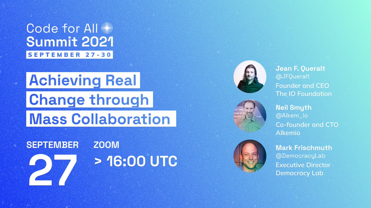 The #CfAllSummit21🌐 is kicking off!

<a href="/neilasmyth/">Neil Smyth</a>, <a href="/MarkFrischmuth/">Mark Frischmuth</a> &amp; <a href="/JFQueralt/">Jean F. Queralt</a> will share their different approaches &amp; what they see as key topics to really achieve a step-change in our collective ability to collaborate effectively.

🎟️ Register NOW! 👉 bit.ly/3n6NVvc