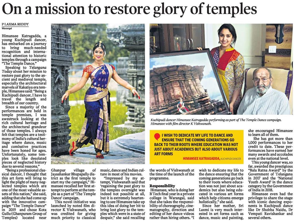 NareshKBRS's tweet photo. Himansee Katragadda, a young Kuchipudi dancer from #Warangal came up with a novel initiative ‘The #TempleDance’ with a mission to restore glory of historic temples 👏🏻
With more than 1000 performances, she has also won ‘ #BalaRatna Award”🏅 by the #TSGovt
#Telangana
@KTRTRS https://t.co/bZn9dNJUzz