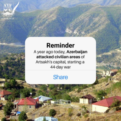 On this day, one year ago, Azerbaijan began indiscriminately attacking civilian areas. The free, democratic and independent Republic of Artsakh is currently under occupation. The international community must #StopAliyev