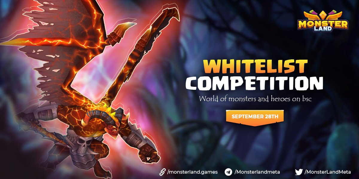 MonsterLandMeta's tweet image. ✅ MonsterLand Whitelist is now LIVE ✅
⏰  Whitelist Start: September 28 2021, 12:00 UTC
⏰  Whitelist Closes: October 06 2021, 12:00 UTC
📶 $MTL Presale starts: September 25, 2021, 14:00 UTC
Number of Winners: 500
sweepwidget.com/view/34319-jh6…
#BSC #MONSTERLAND #P2Egaming #Whitelist