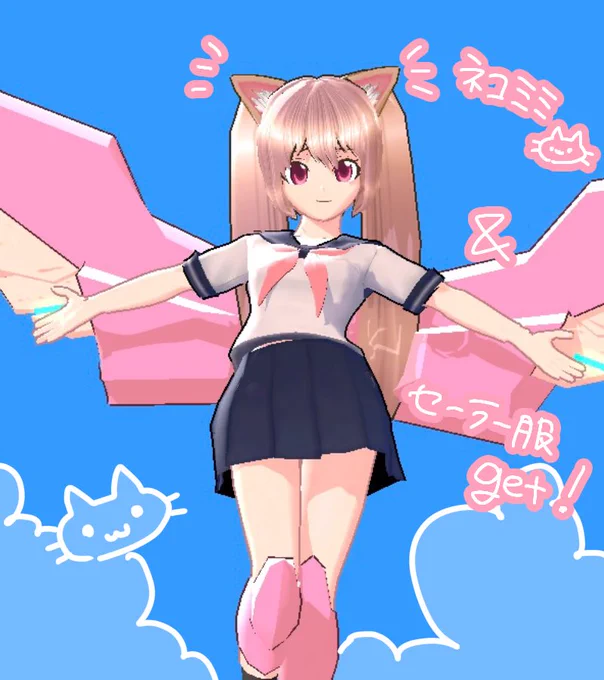 ネコミミとセーラー服!可愛い装備が手に入るとお絵描きしたくなる…!#エレクトリアコード #絵レコド 
