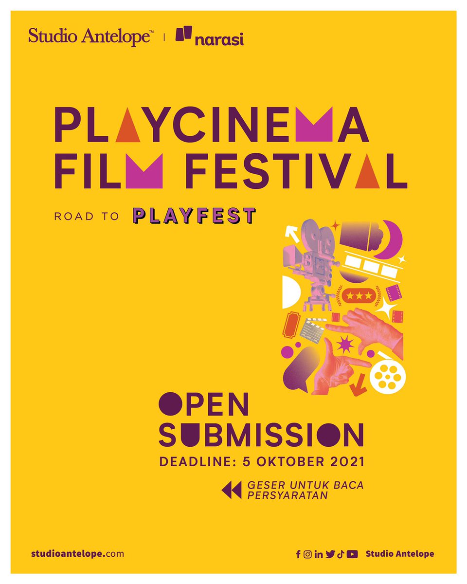 WatchmenID's tweet image. Playfest Film Festival! 

Festival film pendek kolaborasi "Studio Antelope" dan "Playfest Narasi" + "Narasi TV" ini lagi ngadain open submission tuh, deadline-nya 5 Oktober 2021.

Yang tertarik bisa baca persyaratan sebelum daftar ya. Silakan disebarkan!
