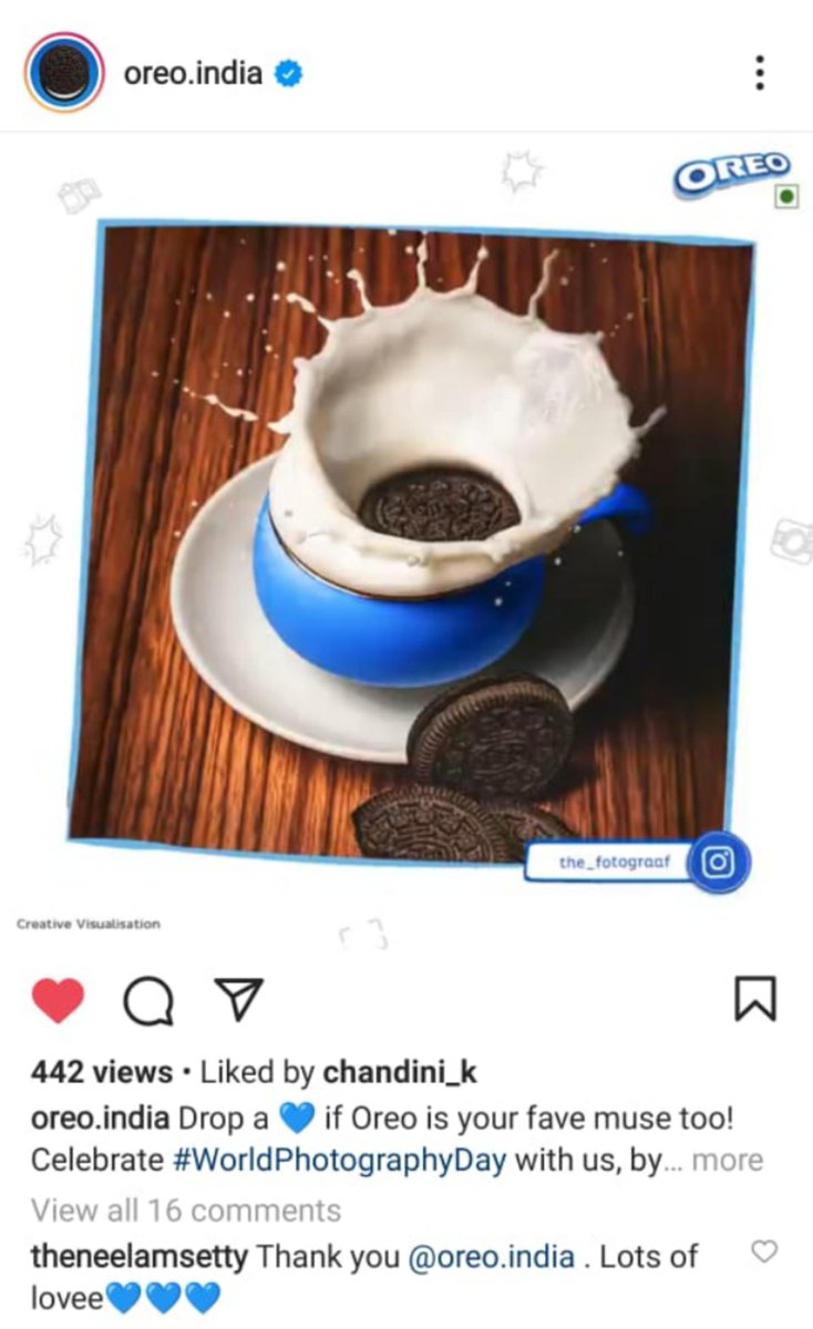 GITAMUniversity's tweet photo. We are proud of our freshman and young shutterbug, @theneelamsetty for getting featured in @OreoIndia's Instagram handle. 
#GITAM #GITAMDeemedUniversity #ProudMoment #GITAMStudents #Featured #Featurepost #Article #Photography https://t.co/0zNYLhgOce