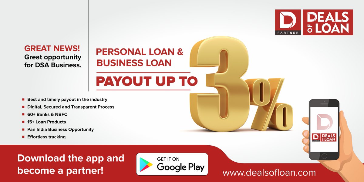 dealsofloan's tweet photo. #PersonalLoan & #BusinessLoan Payout Up to 3%.
Great Opportunity for DSA Business.
Become our partner : https://t.co/S7AQy3gnUH
.
.
.
#dsaprogram #DSARegistrations #PartnerProgram #bankdsa #loandsa #dsabusinesspartnerprogram #DSA #personalloanpayout #DSApayout https://t.co/3nvOHyASYL