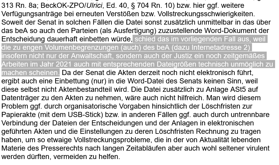 Loeffel_Abrar's tweet photo. OLG Köln: Volumenbegrenzungen (auch) des #beA machen der Anwaltschaft und der Justiz ein noch zeitgemäßes Arbeiten im Jahr 2021 technisch unmöglich. 

15 W 45/21 https://t.co/XNRnnXczIk
@offenenetze @zpoblog @MarcusCJung @Juramueller
 #KUG #DSGVO #Digitalisierung #Modernisierung https://t.co/0BlKpQjHjN