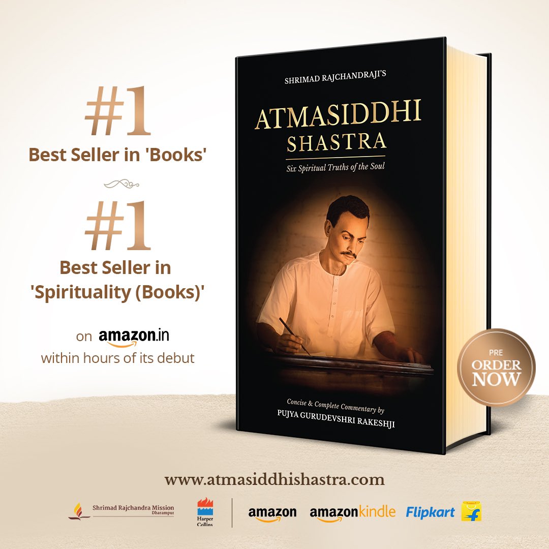 SRMDharampur's tweet photo. Atmasiddhi Shastra stands as #1 Best Seller in 'Books', 'Spirituality (Books)', and other categories, within hours of going live on Amazon India for Pre-orders!

Gift yourself and your dear ones, a journey of self-discovery

Pre-order now: https://t.co/vgAlHSES8o https://t.co/GUAm7CL65l