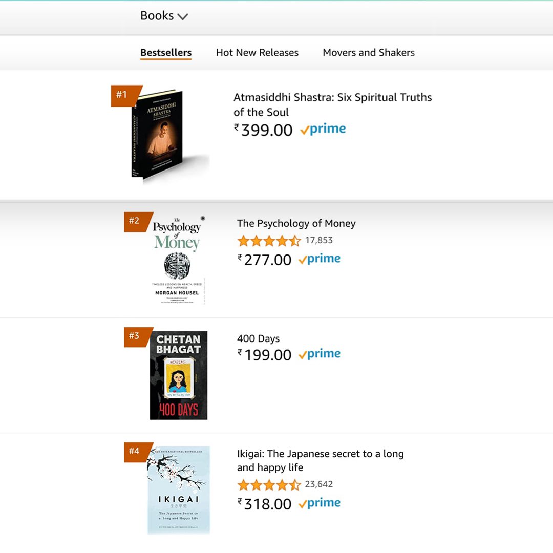 SRMDharampur's tweet photo. Atmasiddhi Shastra stands as #1 Best Seller in 'Books', 'Spirituality (Books)', and other categories, within hours of going live on Amazon India for Pre-orders!

Gift yourself and your dear ones, a journey of self-discovery

Pre-order now: https://t.co/vgAlHSES8o https://t.co/GUAm7CL65l
