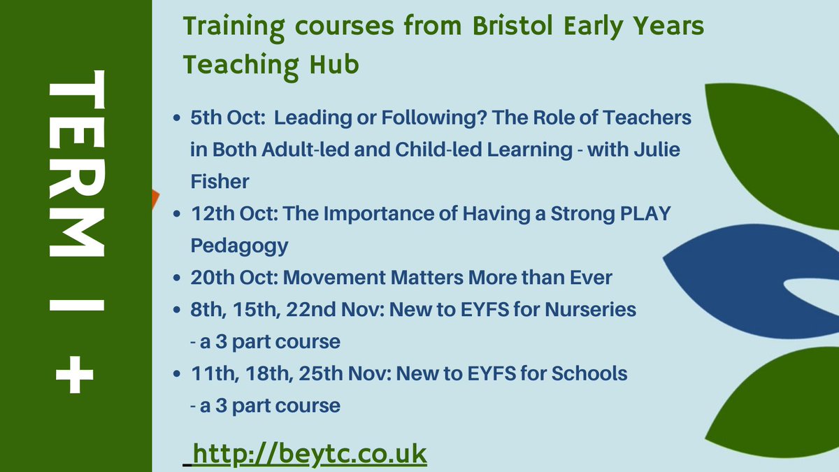 BristolEYTSA's tweet image. Upcoming #CPD courses in Term 1 for #EYs - something for everyone! - schools, nurseries, PVIs, leaders, newbys...! Don't delay - book now: beytc.co.uk @BristolEarly @EYTalking @EYAlliance @AaronEarlyYears @thepetitioner @EarlyYrsCassie @Sue_Cowley #EYFSReforms