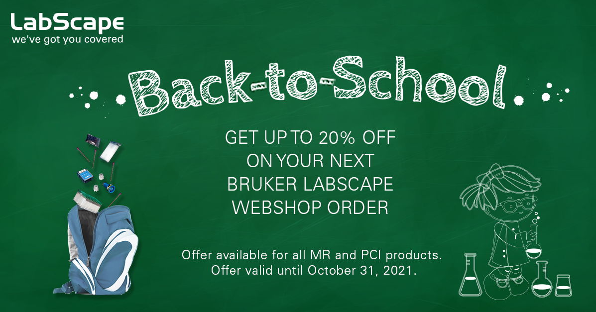 bruker's tweet photo. Is your lab ready for Back-to-School?
Visit https://t.co/rsJzqMrMke and get up to 20% off on your next Bruker LabScape Webshop order.
Offer available for all MR and PCI products and valid until October 31, 2021.
#BackToSchool
#LabScape #Bruker #NMR #Imaging #MagneticResonance https://t.co/2BAStD8raL