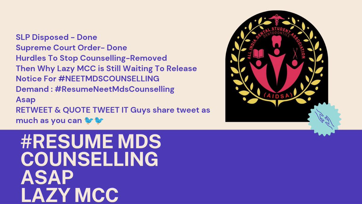 dentodontics's tweet photo. Demand: LAZY MCC should Release notice to #RESUMENEETMDSCOUNSELLING 
ASAP as SLP is also disposed off. 
Then Why MCC is keeping silent on #NEETMDSCOUNSELLING 
restart it ASAP
ENOUGH IS ENOUGH
@MoHFW_INDIA @LiveLawIndia @barandbench @PMOIndia @OfficeOf_MM @mansukhmandviya @ndtv https://t.co/IEczjIe45u