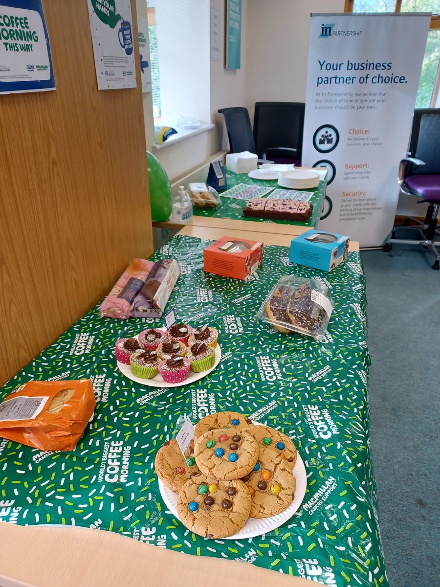 inpartnership1's tweet photo. In Partnership MacMillan Coffee Morning. Thank you to all the staff for their contributions today. Think we can all see how good the cakes look. Let's raise as much money as we can for such an amazing charity. 
#MacmillanCoffeeMorning #macmillan #cake https://t.co/iYtwp0g7wj