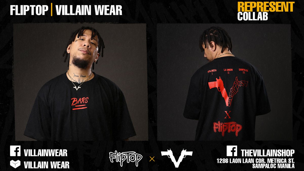 FlipTop_Battles's tweet photo. Kuha na kayo ng #FlipTopRepresentCollabs bago maubos!
#1870StreetWear #AtoZ #Hypbeat #Wearcaholic #VillainWear #RealJokesClothing https://t.co/1KkeKZewmy