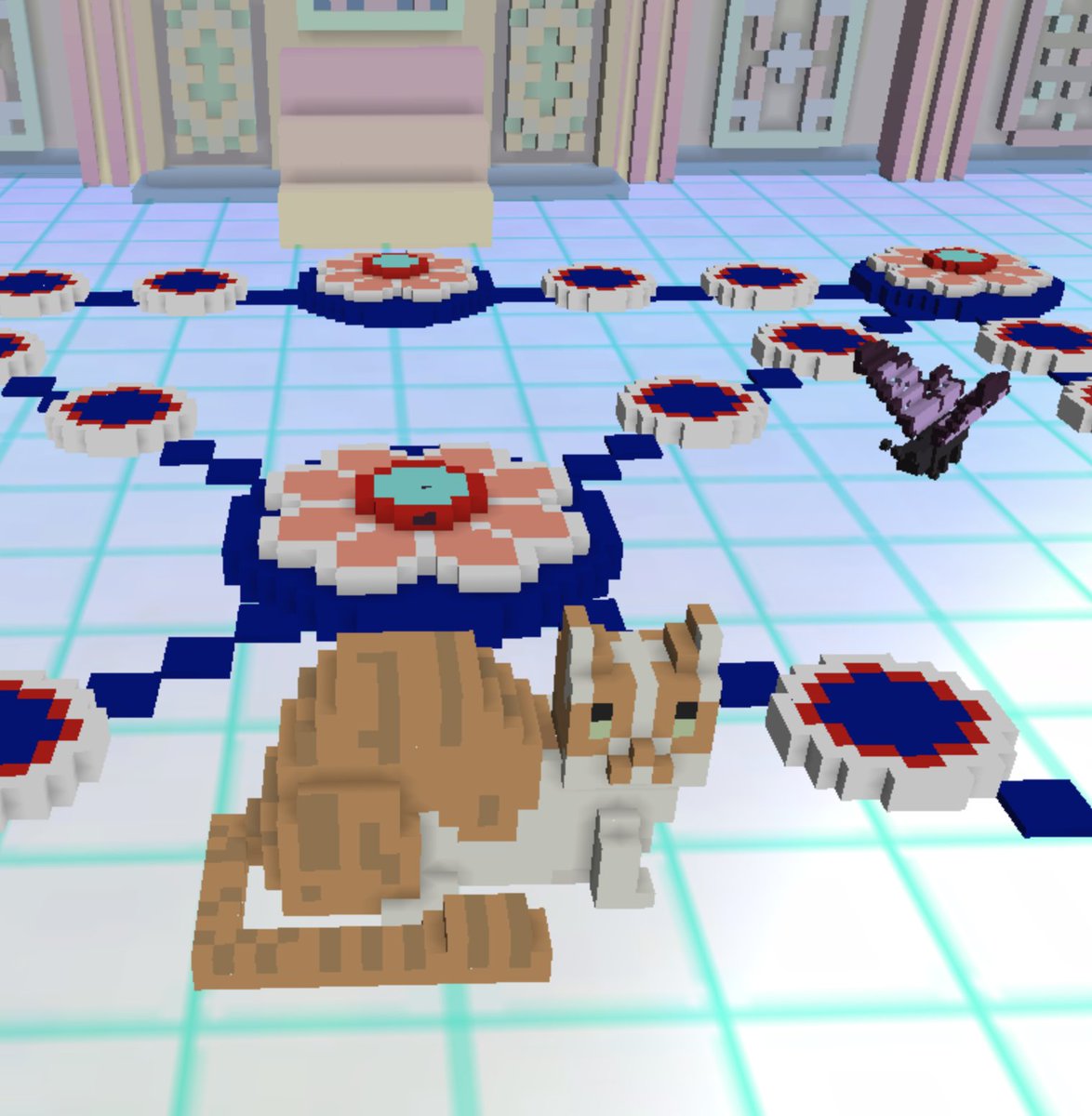 artcenternabi's tweet photo. It's us. We're gonna put cat on z axis #catmemes #metaverse #pixelart #cryptovoxels https://t.co/l0LwMEKWwT