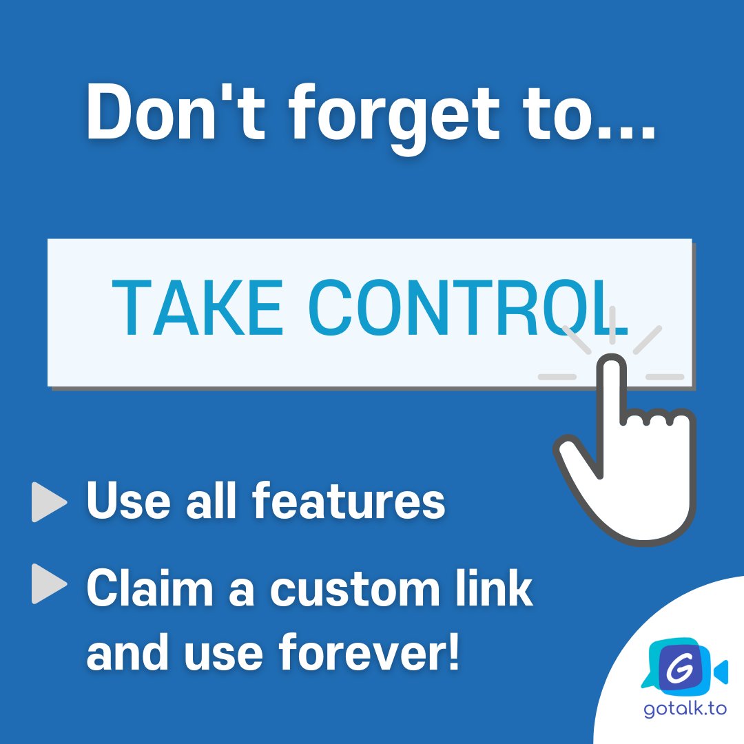 GotalkT's tweet photo. If you sign into https://t.co/8sZcuxe5Q1 with a free account you'll be able to TAKE CONTROL of your room. This means you can change room settings, manage participants, and continue to use your custom link forever!

#videomeeting #videoconference #remotework #gotalk #wfh #wfhtips https://t.co/vdXnnVAtDe