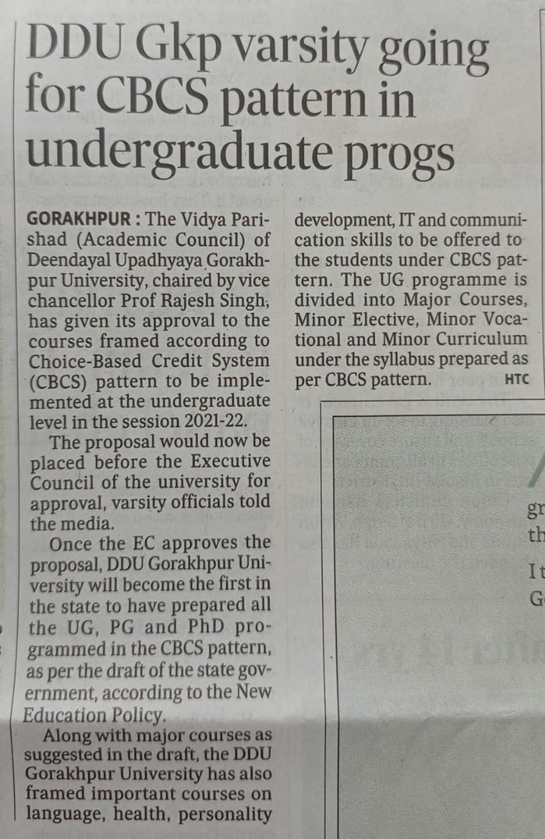 DDUGU_Official's tweet photo. DDU Gkp varsity going for CBCS pattern in undergraduate progs https://t.co/0nghvJbVhL