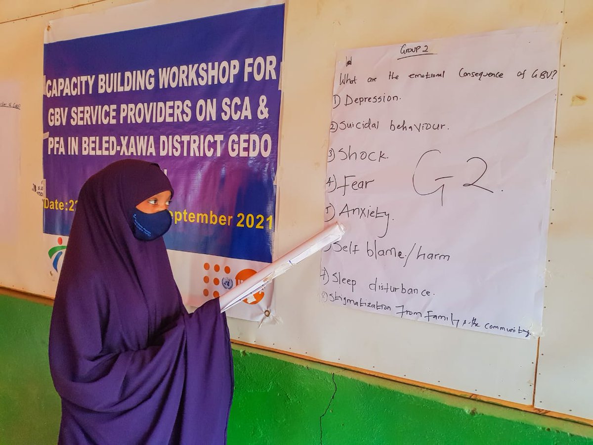 1⃣5⃣ GBV service providers, all female,  attended a 4-day capacity building training on survivor-centered approach (SCA) and psychosocial first aid (PFA) in Beled-Xawa district. The training was made possible thanks to support from <a href="/UNFPA_SOMALIA/">UNFPASomalia</a>