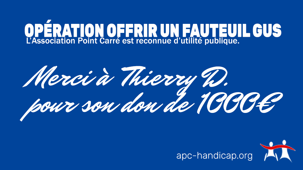 assoAPCH's tweet photo. #CAGNOTTE "Offrir un fauteuil GUS"
👏 Merci à Thierry D. pour son don de 1000€.
Votre don est ouvert à la déduction fiscale de 66%.
Infos: https://t.co/ebvjwNAuRR
#handicap #don #mobilite #fauteuil https://t.co/efVDTcmhxO