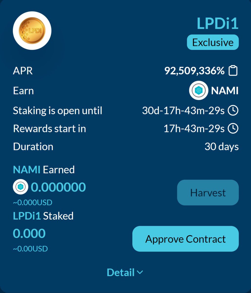 LPDiToken's tweet image. [KAI] New Dragon Castle - Staking LPDi1

⛳️ Stake LPDi1
✅Earn NAMI

⚠️LPDi1: Locked LPDi (1 month). Convert your LPDi to LPDi1 at defily.io/#/swap

Staking is live at defily.io/#/castles
#CitiGolf #LPDi #defily #Namiexchange