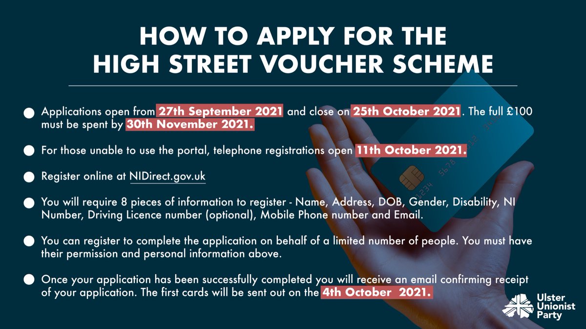 uuponline's tweet image. 💳Applications for the The High Street voucher scheme are now open!💳

For more information and to apply 👇 nidirect.gov.uk/services/apply…