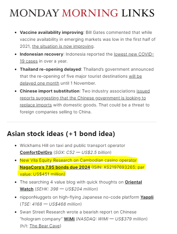 It's great to hear that our Nagacorp Bond thesis has been added to the @AsianCenturyStx newsletter!