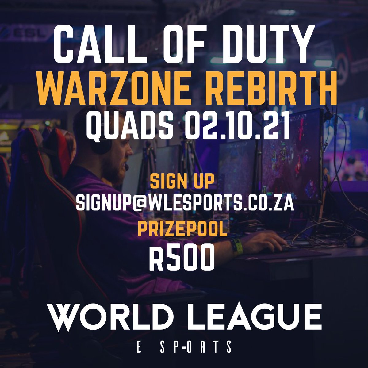 📢‼️Warzone Rebirth Quads - 2 October ⏲️

➡️Signups Close 30th of September
➡️signup@wlesports.co.za
➡️Entries Close the 30th of September

✅Winner takes all

🔁Like &amp; Retweet's Appreciated

#codza