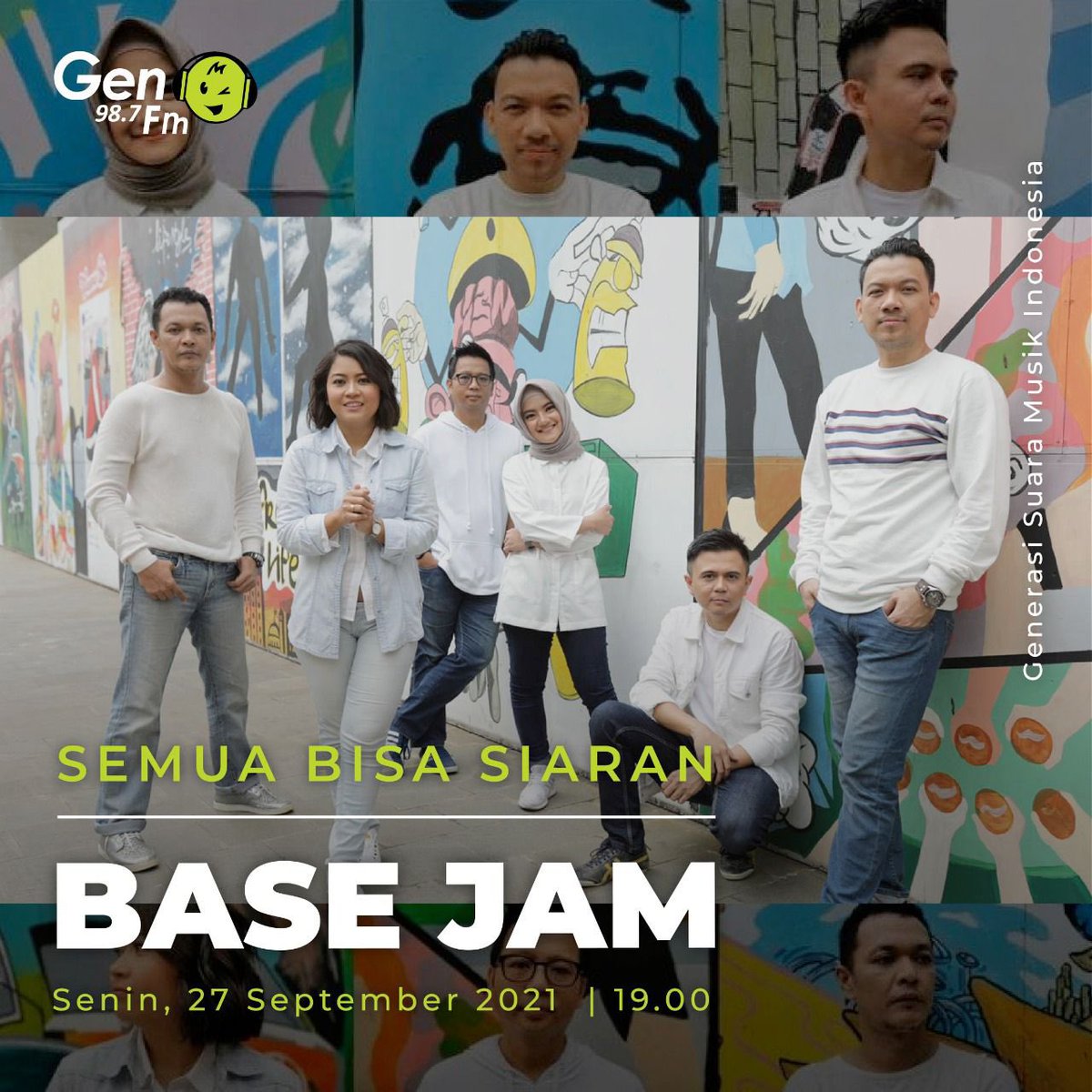 VMC_Ent's tweet photo. Malam ini (27 September 2021), @Base_Jam bakal ngebajak siarannya Gen FM Jakarta untuk #SemuaBisaSiaran mulai pukul 7 malam. 

Ingat, 7 malam ini ya hanya di Gen FM Jakarta! #VMCperformance https://t.co/dJ5bYh4cqP
