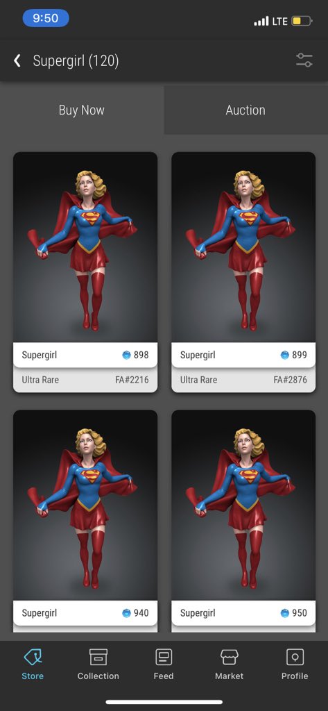 sonderzar's tweet photo. UR Supergirl floor quickly climbing. Was $750 last night and $575 the night before. We holding 🚀🚀🚀 @veve_official https://t.co/nXe0wUH9vn
