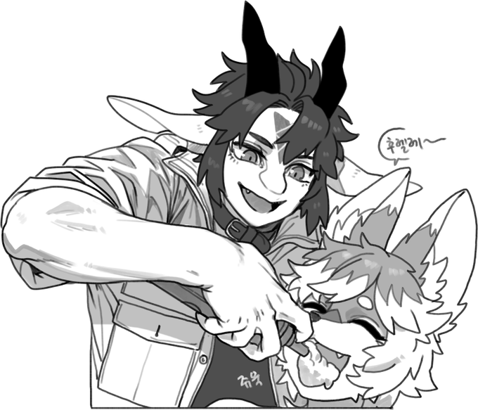 웃고있는 후렐레에게 크림무스를 짜주는 샤베트 짤
@_FREIL 