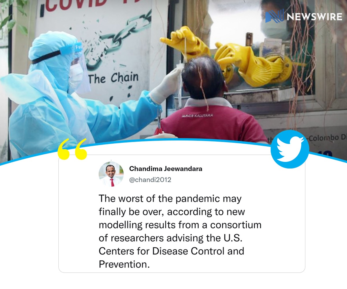 NewsWireLK's tweet photo. When will the pandemic end? New research predicts "The worst of the pandemic may finally be over" 
Details : https://t.co/HE7iLE7XFy https://t.co/3wcTIaOozh