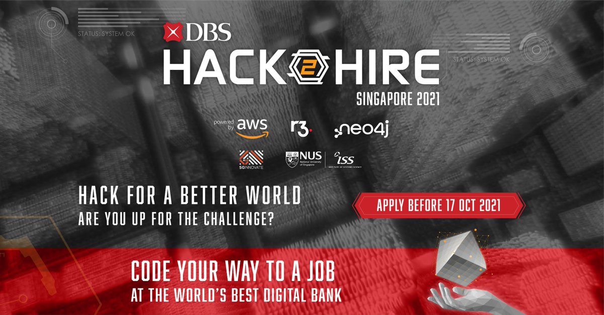 neo4j's tweet photo. Calling all developers and data scientists — code your way to your next dream job.
We’re partnering with @DBS for their #Hack2Hire event.
Tag a friend and participate here:
https://t.co/1XRT9k14b0 https://t.co/qM7ai28j9B
