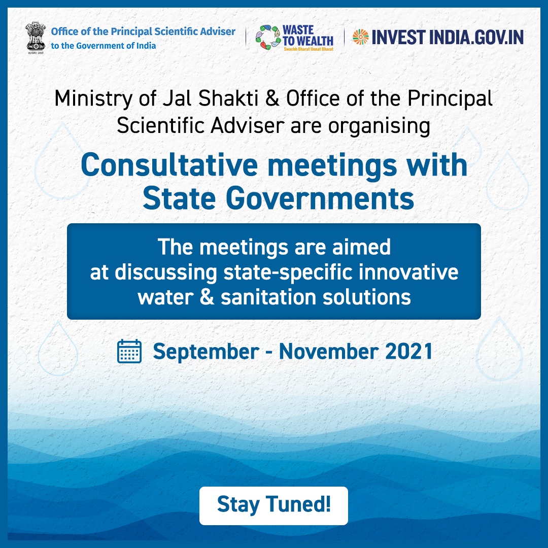 .@jaljeevan_ & @PrinSciAdvOff are organising a series of meetings with state governments representatives to enhance judicious use of state-specific water resources & provide solutions for sanitation!💧

#SwachhBharatUnnatBharat #WasteToWealthMission
@DIPPGOI @PMOIndia @moefcc