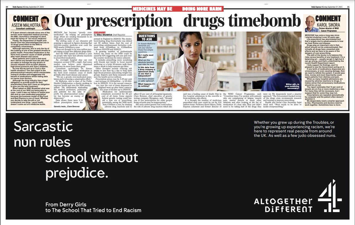 ExpressGilo's tweet photo. Pill-popping Britain: Our reliance on prescription drugs is sending thousands to an early grave - and costs the NHS nearly £10billion a year. Prescribing antidepressant Sertraline rocketed from £21million to £100million between 2019/20 - 2020/21. @DrAseemMalhotra @ProfKarolSikora https://t.co/HUFI0Auv0j