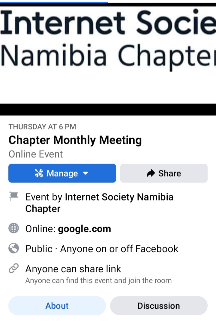 ISOCNamibia's tweet photo. We are inviting all #ChapterMembers to join us for our monthly members meeting this coming Thursday.
Agenda points was shared via our AMS portal.
#isocnamibia 
#InternetForEveryone 
#ShapeTomorrow https://t.co/SZYzeCb83n