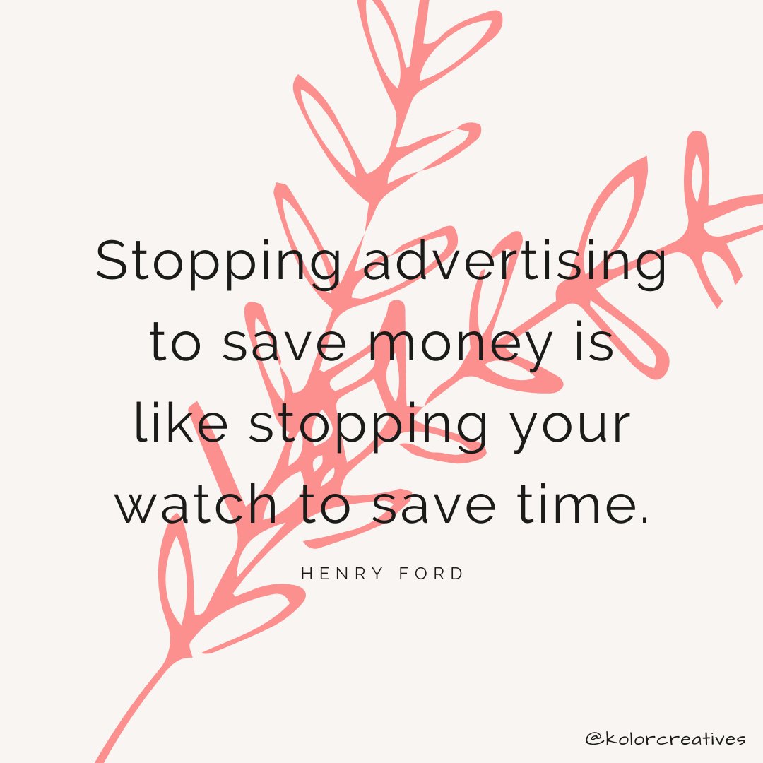 Kolor_Creatives's tweet photo. #MondayMotivation
“Stopping advertising to save money is like stopping your watch to save time.” 
– Henry Ford
#KolorCreatives #Motivation #Inspiration https://t.co/oENZaLkTAV