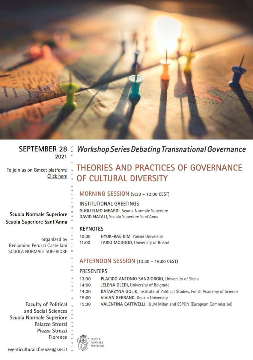 @scuolanormale and @ScuolaSantAnna organised Workshop on #TransnationalGovernance: Theories and practices of #Governance of #Culturaldiversity 🌍