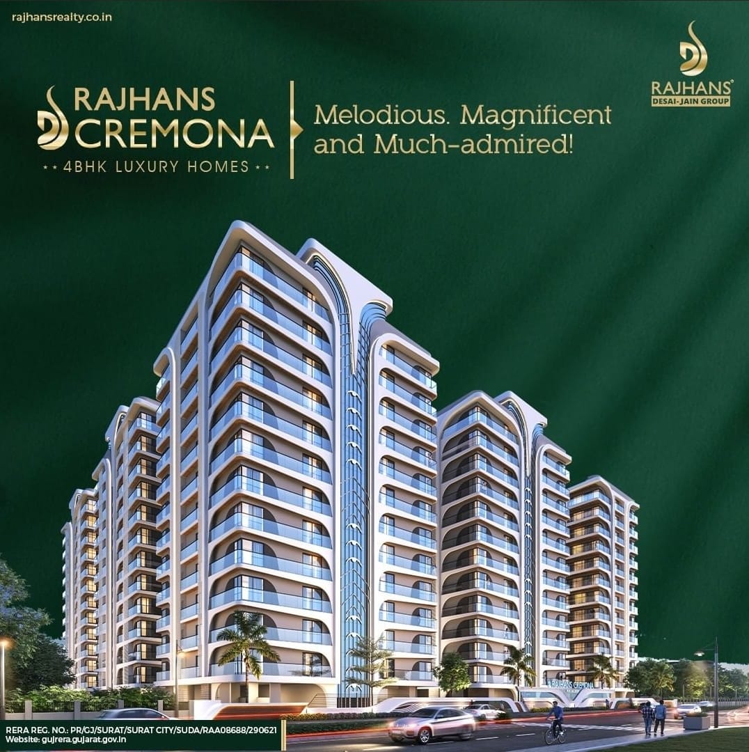rajhans_group's tweet photo. Tune into luxury with Rajhans Cremona-4BHK exclusive abodes. Visit site today.#RajhansCremona #ThebrillianceOfLuxury #LuxuryHomes #ResidentialProject #4BHK #Vesu #Surat #RajhansRealty #WhereLuxuryIsAWayOfLife #RajhansDesaiJainGroup #RERARegisteredProject #RERA #RERAGujarat https://t.co/CIs5kjyUej