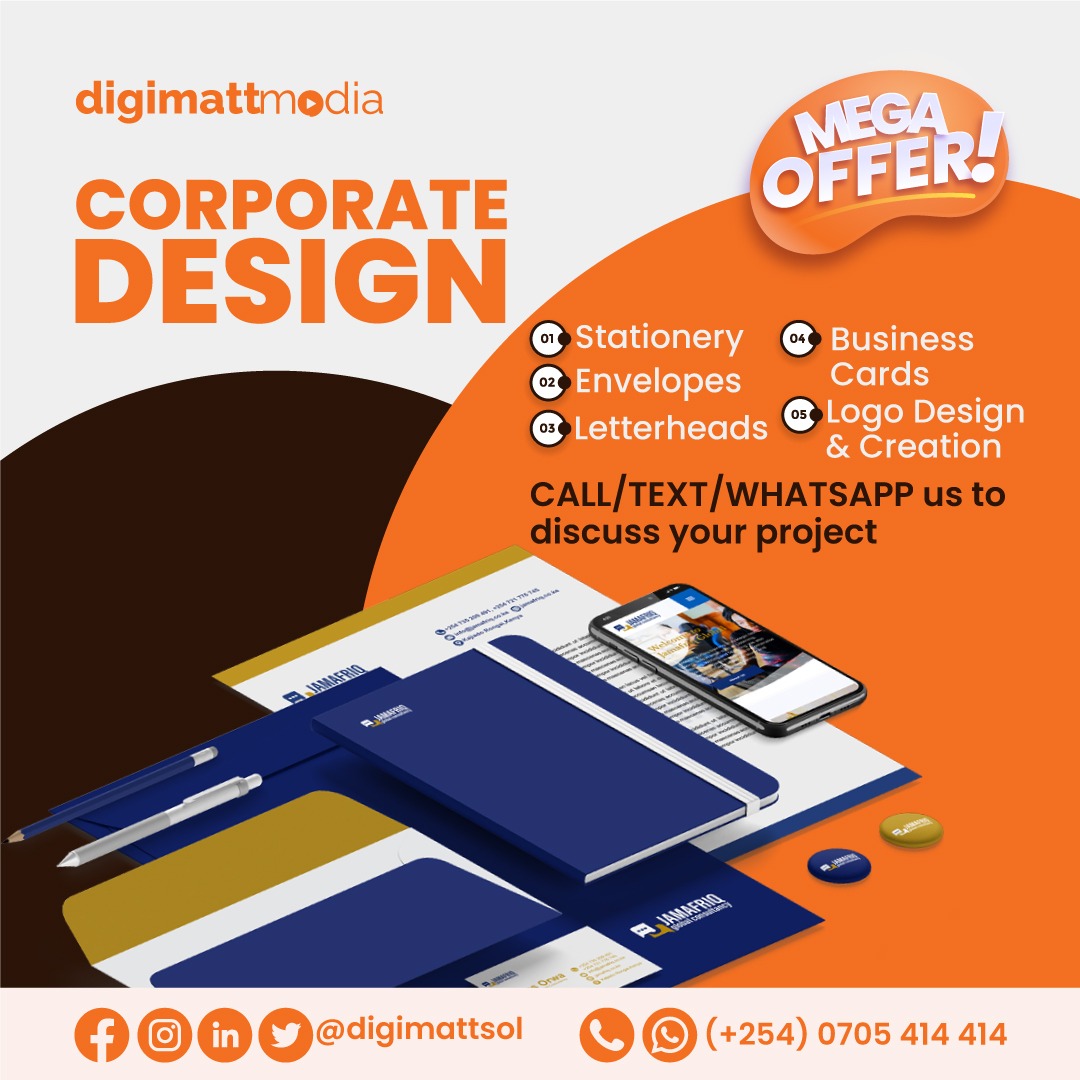 Digimattsol's tweet photo. Revamp your Business with top notch Corporate Design services. Every business needs to rebrand to better differentiate from competitors. Talk to us today.
DM @Digimattsol or CALL 0705414414
email; info@digimattsolutions.com
web; https://t.co/U1pVvtrK94
#DigimattIn001 https://t.co/ul9fRVGNGM