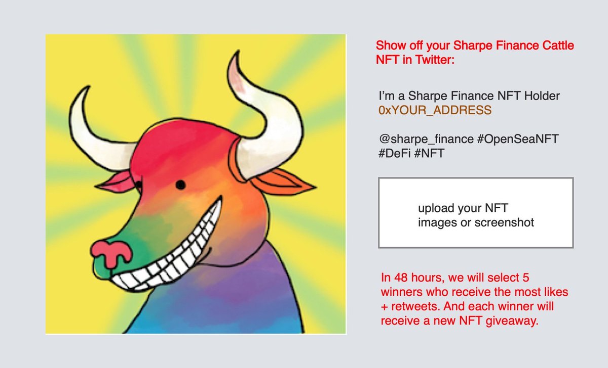 sharpe_finance's tweet photo. Show off your Sharpe Finance Cattle NFT now.

#Giveaway #OpenSeaNFT #DeFi https://t.co/mk6yDVWzAk