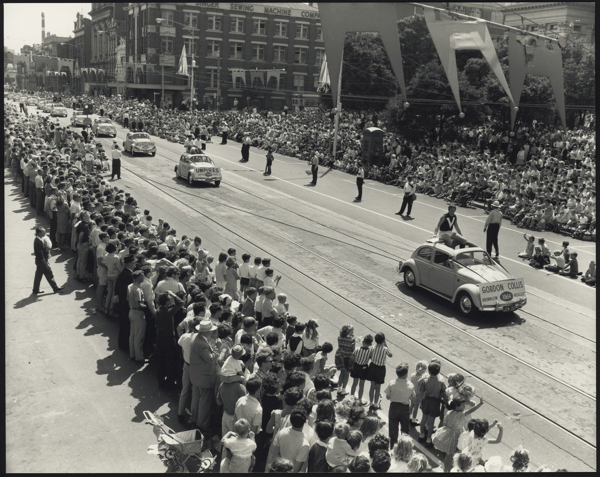 cityofmelbourne's tweet photo. Can't remember when @melbournefc  won their last Premiership 57 years ago? These amazing photos of the 1964 VFL Parade on Swanston Street before the Demons won the Grand Final show just how long the wait has been. 📷 courtesy of @Library_Vic https://t.co/qSfzmQBJtU
