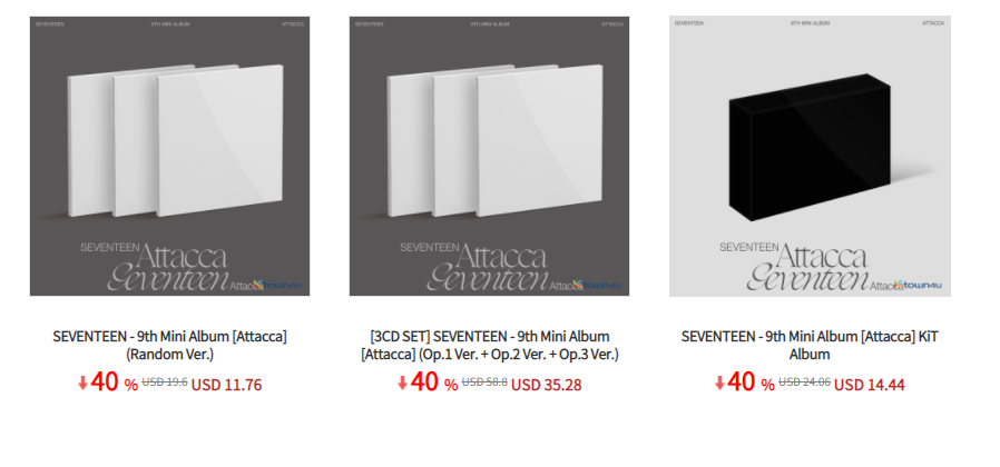 ❤️❤️Collaboration X <a href="/pledis17_NOONA/">FAN ACCOUNT</a> ❤️❤️

📀SEVENTEEN - 9th Mini Album [Attacca] (Random)
📀SEVENTEEN - 9th Mini Album [Attacca] (Kit Ver.)
📀SEVENTEEN - 9th Mini Album [Attacca] (SET)

ktown4u.com/eventsub?eve_n…