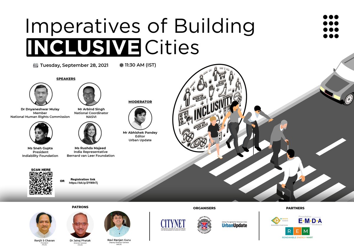 urbanupdatemgzn's tweet photo. @AIILSGOfficial, in collaboration with CityNet, is organising a webinar on the topic ‘Imperatives of Building Inclusive Cities’ on Tuesday, September 28, 2021, at 11:30 AM (IST). Foundation EMDA Southasia, Renewable Energy Mart, and 3R Waste Foundation are the supporting partners https://t.co/8QPqJ93yL3