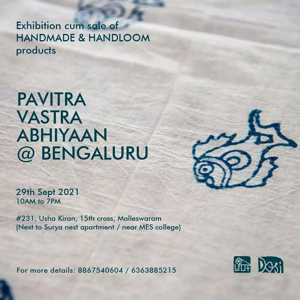 charakaheggodu's tweet photo. #PavitraVastra Abhiyaana is entering Bengaluru this Sept 29th Wednesday!
Our first Bengaluru Exhibition cum Sale is  on 29th Oct, 10 am - 7 pm at our friend Deepti Desai's house at Malleswaram, #231, Usha Kiran, 15th Cross, Next to Surya Nest Appartment, Near MES College.
1/3 https://t.co/gY8SK5ZEMK