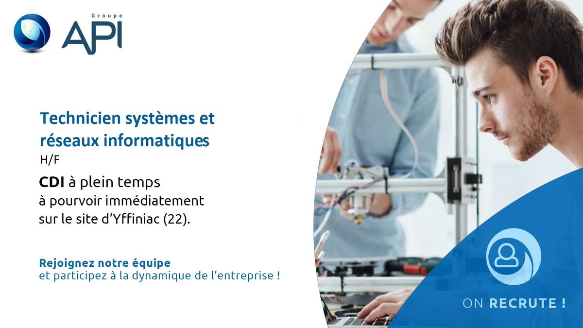 groupeapi's tweet photo. !! NOUS RECRUTONS !!

Un.e https://t.co/hJss0yFsEx systèmes et réseaux informatiques. 
Poste à pourvoir de suite sur Yffiniac (22) 

#informatique #recrutement https://t.co/DQ8Aw87dsZ