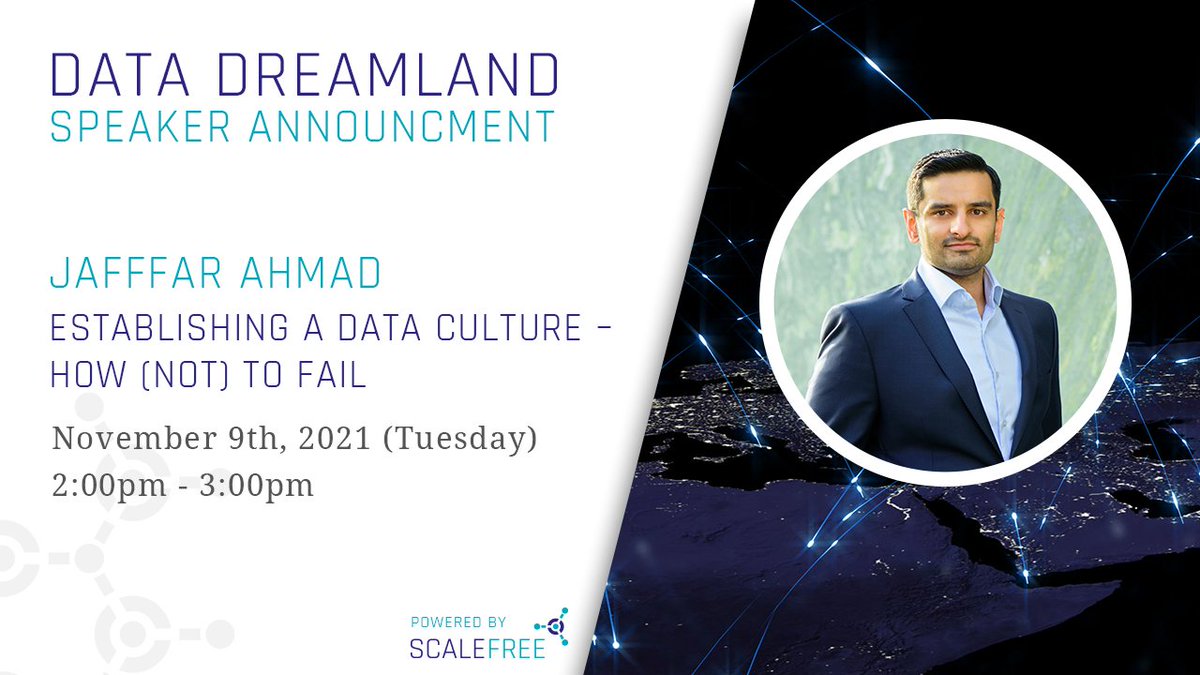 🚀 Data Dreamland Speaker announcement 🎤
Find out how to manage transition to the #datadriven age of your business and establish a #dataculture in Jaffar Ahmad's Presentation "Establishing a Data Culture - How (not) to fail" 
ow.ly/aCnA50GgOVb 
#datadreamland #scalefree