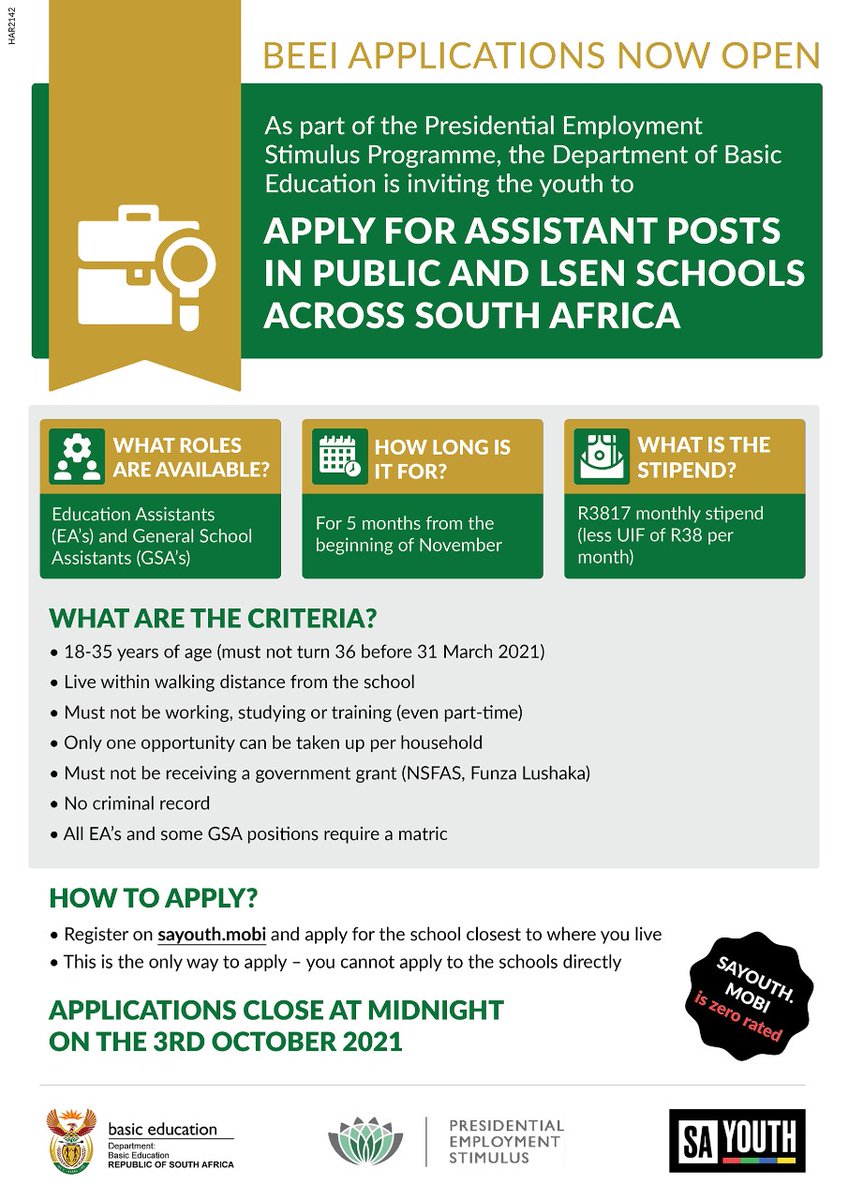 DBE_SA's tweet photo. BEEI Applications now open 👇 https://t.co/6kJUgeRgF8